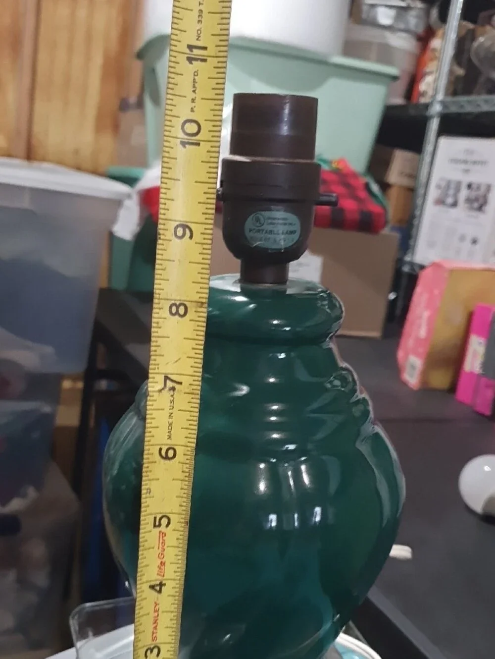 Vintage Deep Green Ceramic Vase Lamp
